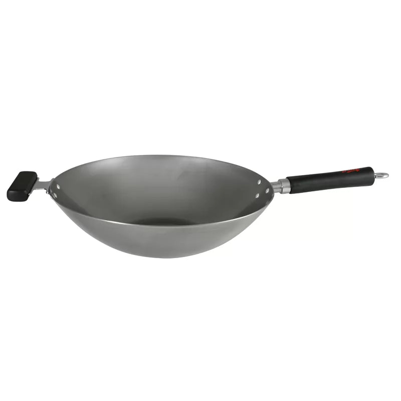 14"/36cm Heavy Gauge Uncoated Carbon Steel Wok with Staycool Handle