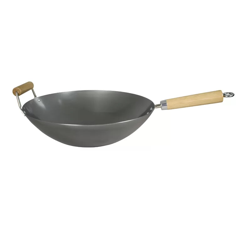 14"/36cm Heavy Gauge Uncoated Carbon Steel Wok with Helper Handle