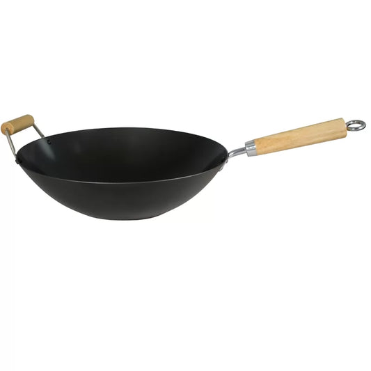 14"/36cm Heavy Gauge Non-Stick Carbon Steel Wok with Helper Handle