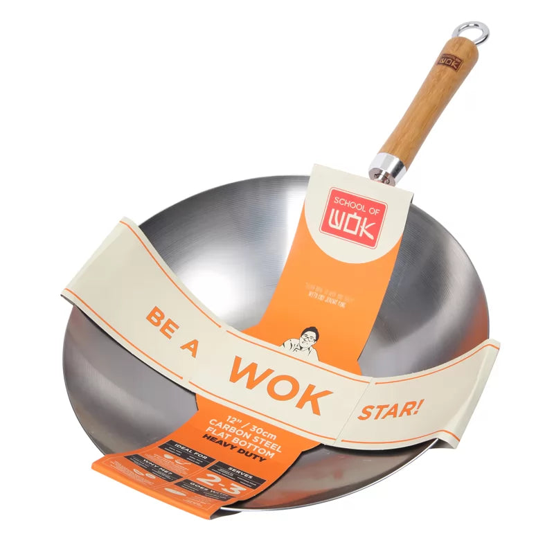 School of Wok 12"/30cm Heavy Duty Uncoated Carbon Steel Wok