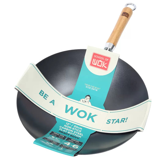 School of Wok 12"/30cm Heavy Duty Non-Stick Carbon Steel Wok