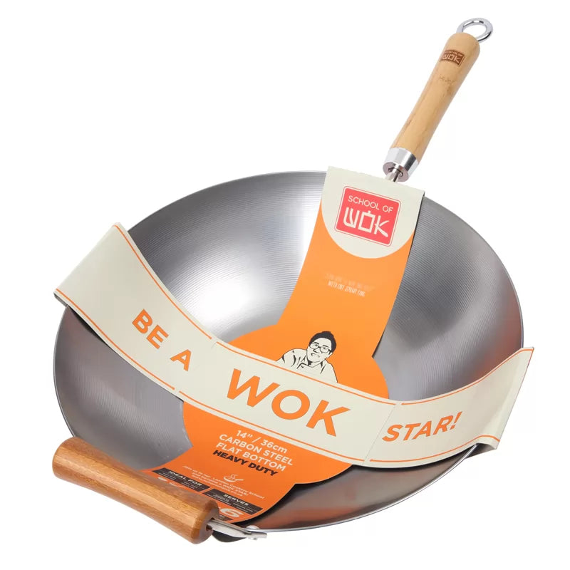 School of Wok 14"/36cm Heavy Duty Carbon Steel Wok