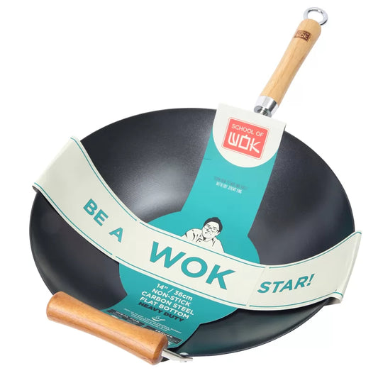 School of Wok 14"/36cm Heavy Duty Non-Stick Carbon Steel Wok