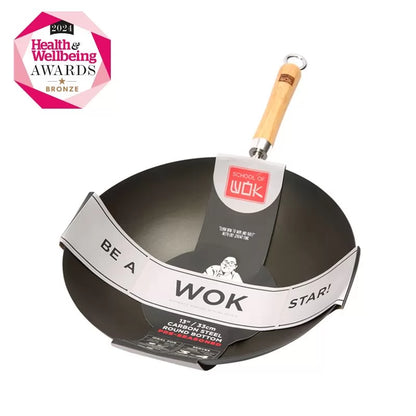 School of Wok 13"/33cm Round Bottom Pre-Seasoned Carbon Steel Wok