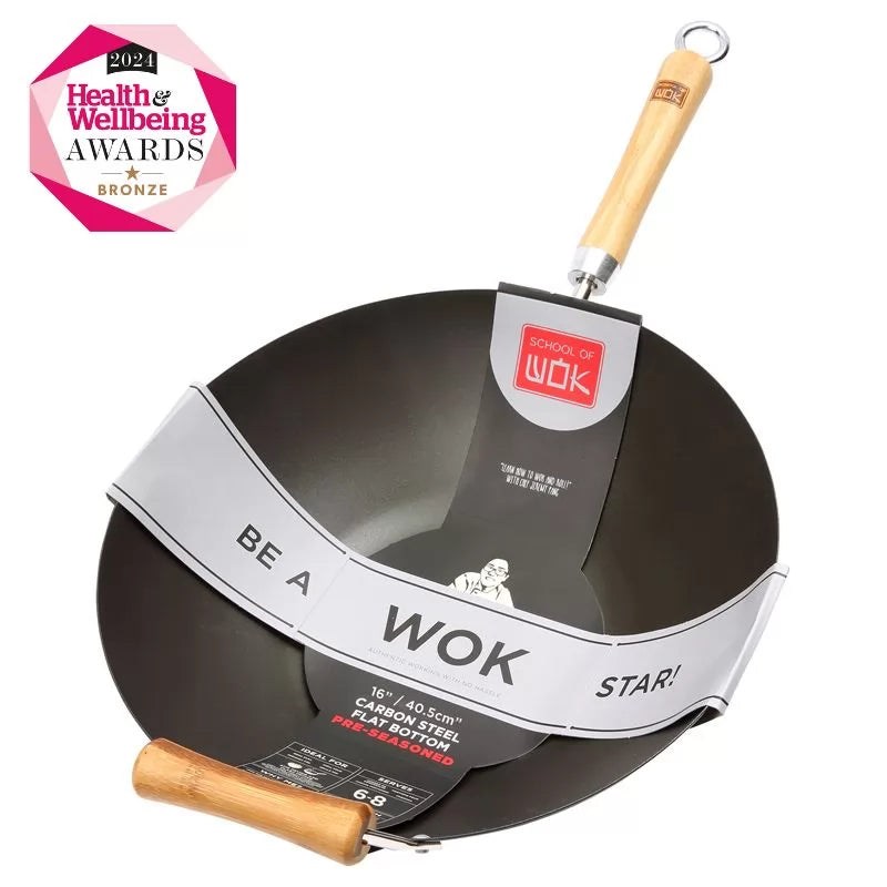 School of Wok 16"/40.5cm Pre-Seasoned Carbon Steel Wok