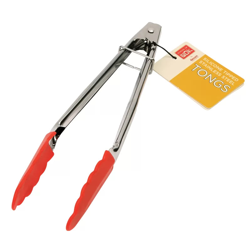 School Wok Stainless Steel Silicone Tipped Tongs