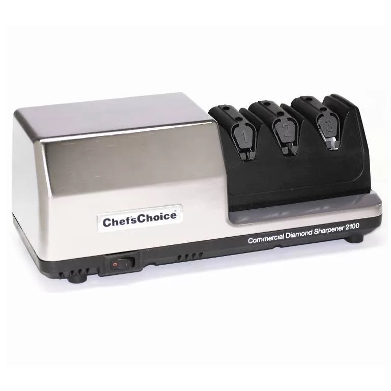 Chefs Choice 2100 Commercial Diamond Hone Electric Knife Sharpener Brushed Metal