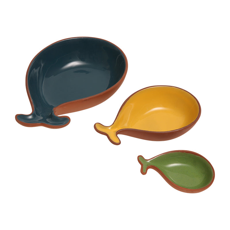 Sintra Set of 3 Glazed Terracotta Fish-Shaped Tapas Dishes | Rustic Serveware by Dexam