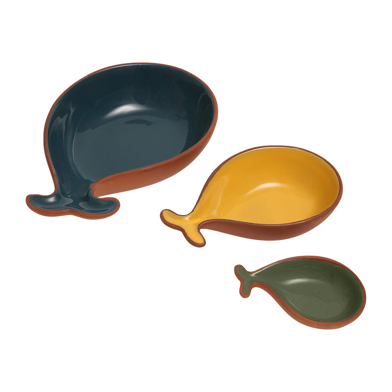 Sintra Set 3 Glazed Terracotta Fish Shaped Tapas Dishes Rustic Serveware