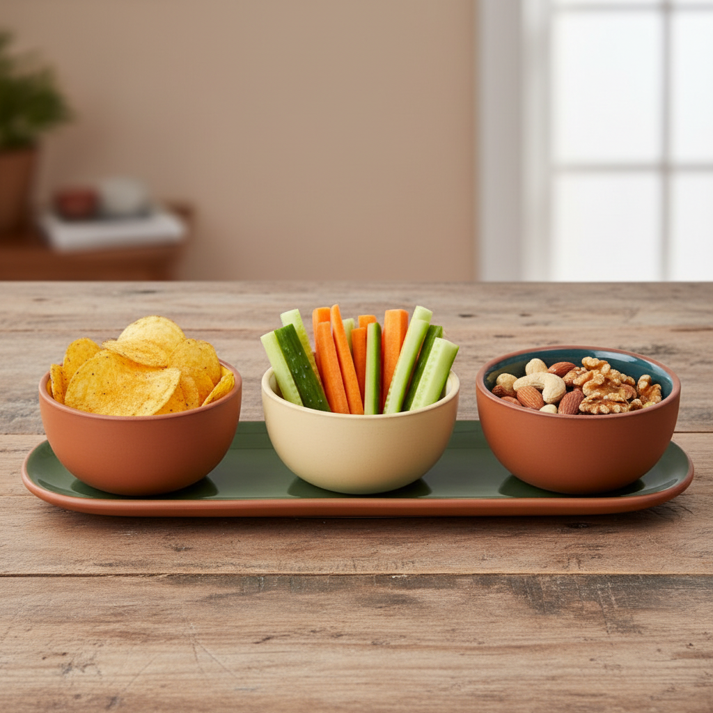 Sintra Glazed Terracotta Set of 3 Round Snack Bowls