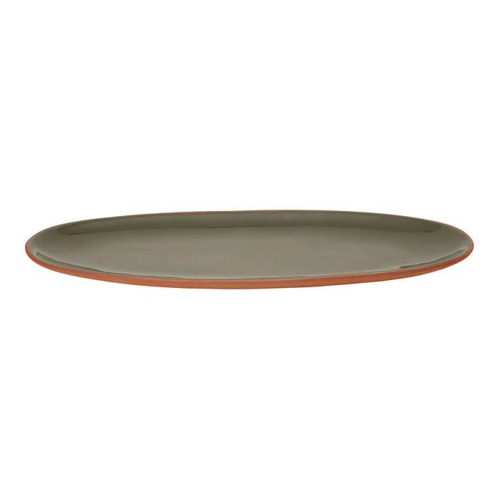 Sintra Glazed Terracotta Oval Serving Platter - Olive Green