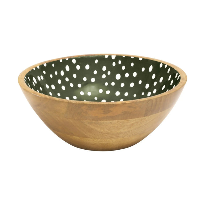 Sintra Mango Wood Spotted Salad Bowl - Olive Green