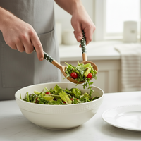 Sintra Mango Wood Spotted Salad Servers - Olive Green