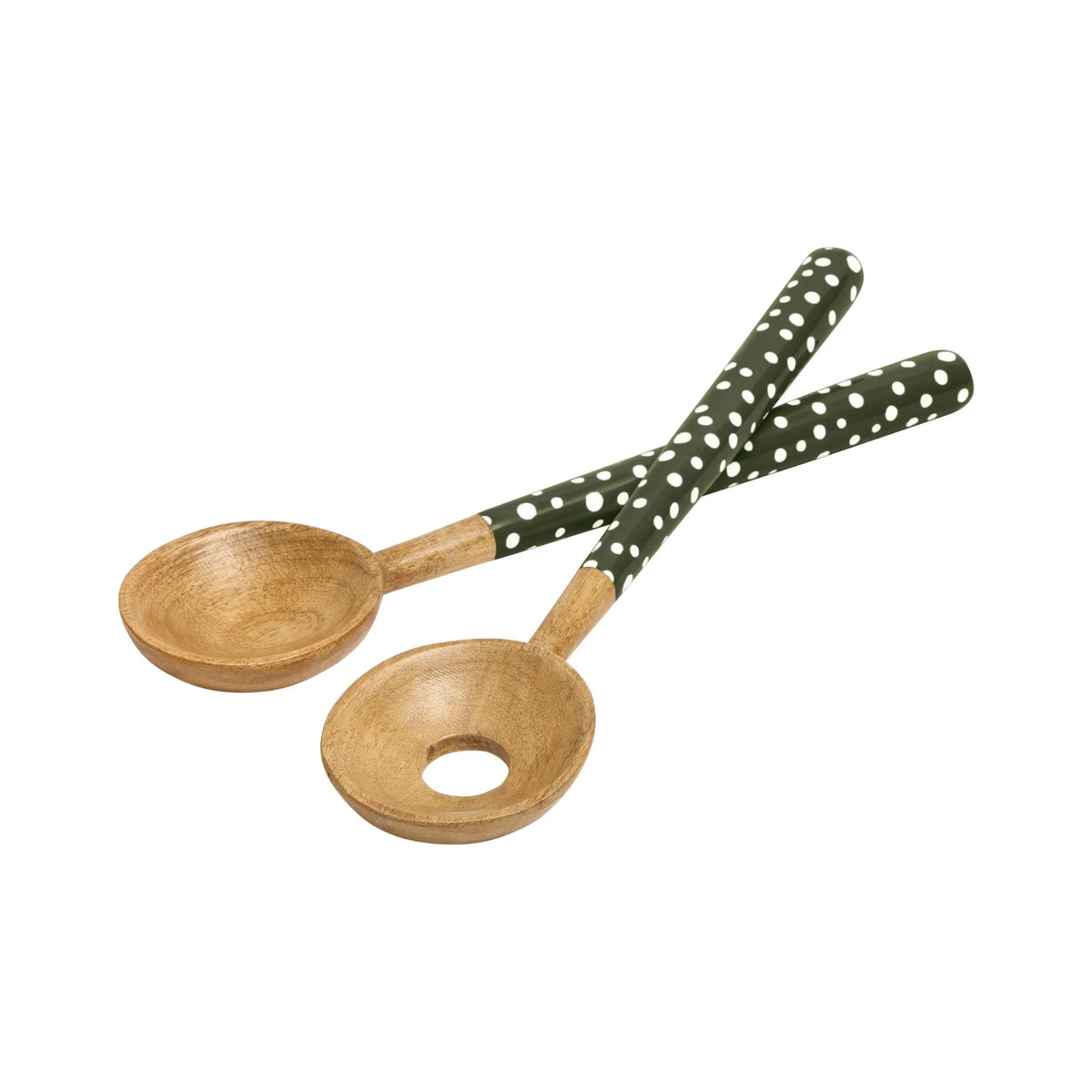 Sintra Mango Wood Spotted Salad Servers - Olive Green