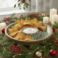 Sintra Mango Wood Spotted Chip and Dip Bowl  - Olive Green