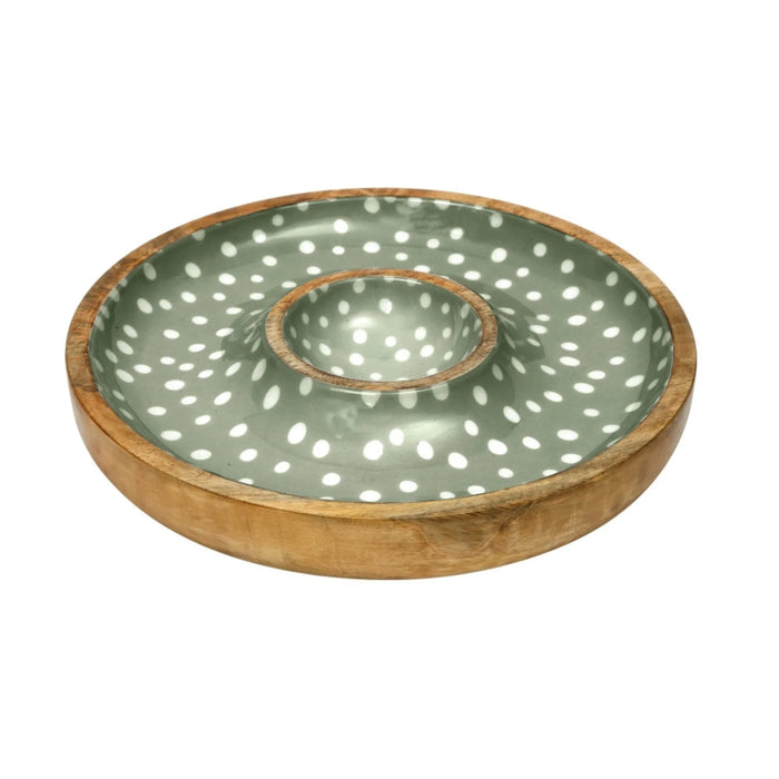Sintra Mango Wood Spotted Chip and Dip Bowl  - Olive Green