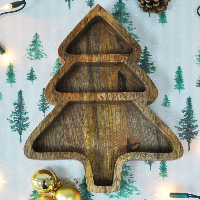 Winter Forest Mango Wood Christmas Tree Tray