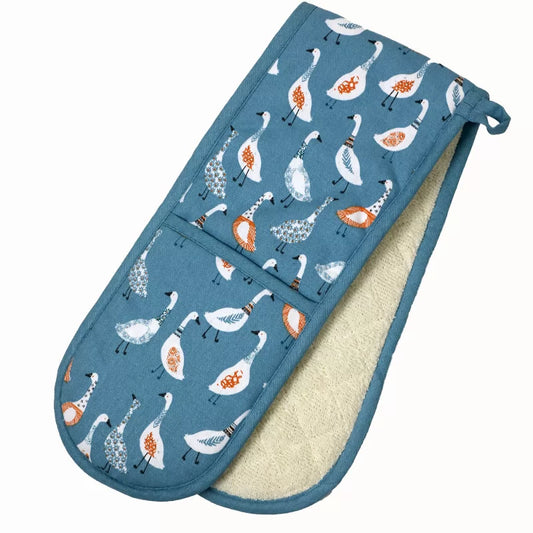 Giggling Geese Double Oven Gloves - Blue