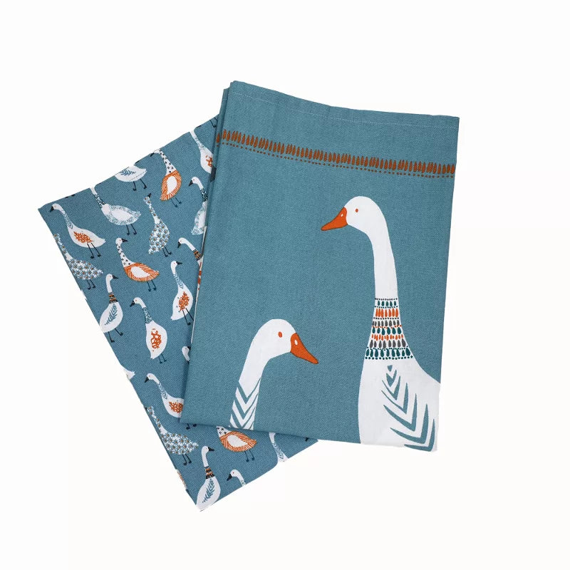 Giggling Geese Set of 2 Tea Towels - Blue