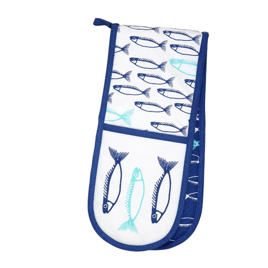 Fish Double Oven Gloves - Marine Blue