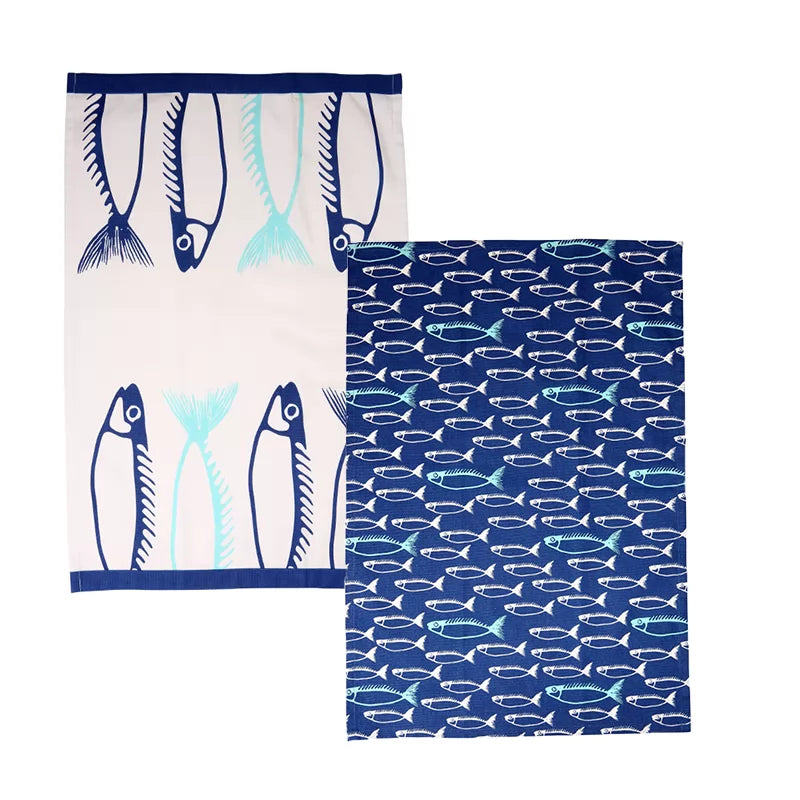 Fish Set of 2 Tea Towels - Marine Blue