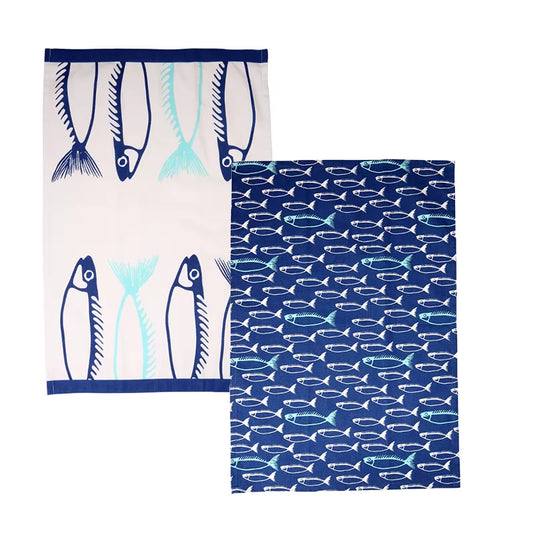 Fish Set of 2 Tea Towels - Marine Blue