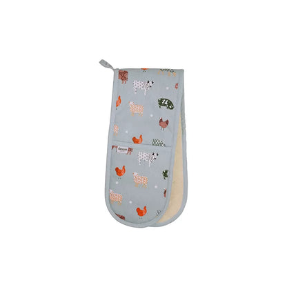 Farmyard Double Oven Gloves - Blue