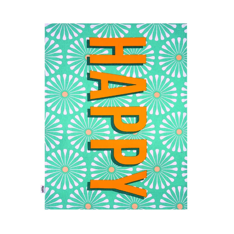 Happy Place Happy Recycled Cotton Tea Towel - Green