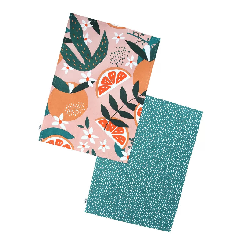Exotic Fruit Recycled Cotton Set 2 Tea Towels Blush