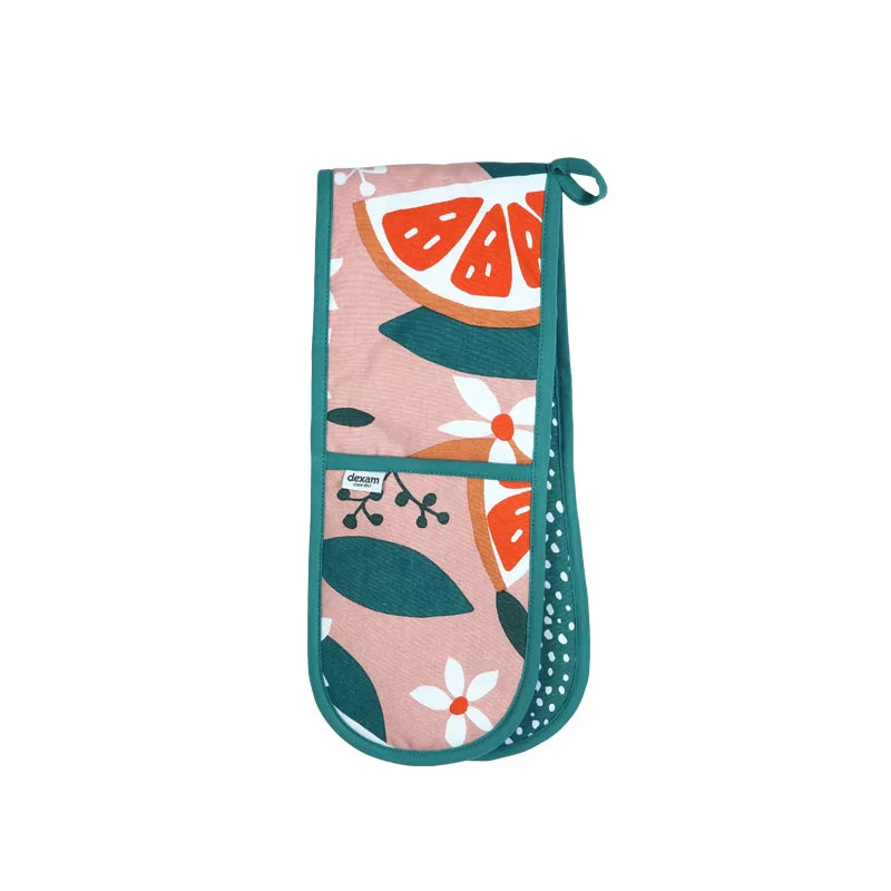 Exotic Fruit Recycled Cotton Double Oven Gloves Blush