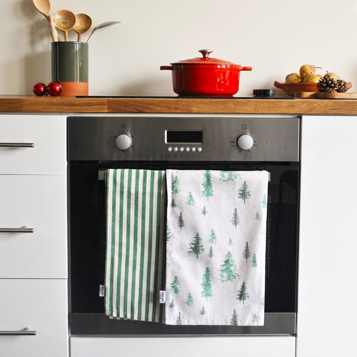 Winter Forest Set of 2 Tea Towels - Stone