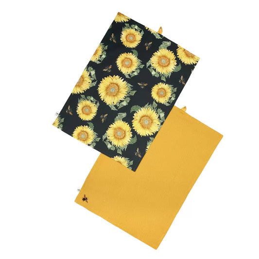 RHS Sunflower Set of 2 Tea Towels - Navy