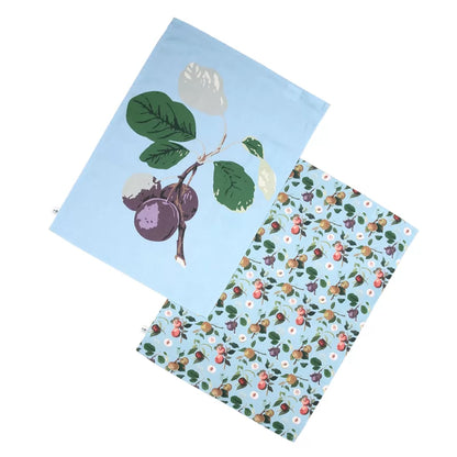 RHS Hooker Fruit Organic Cotton Set of 2 Tea Towels - Blue