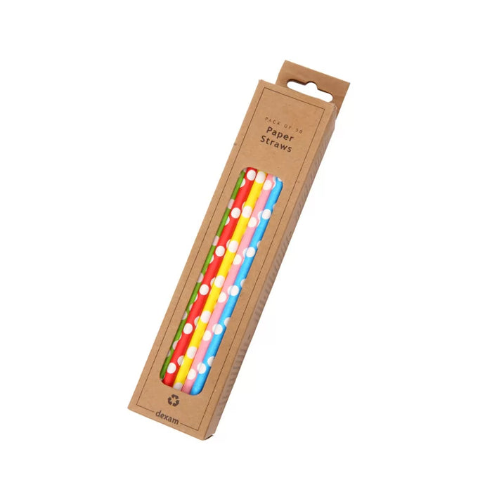 Pack of 50 Polka Dot Straws - Assorted Colours