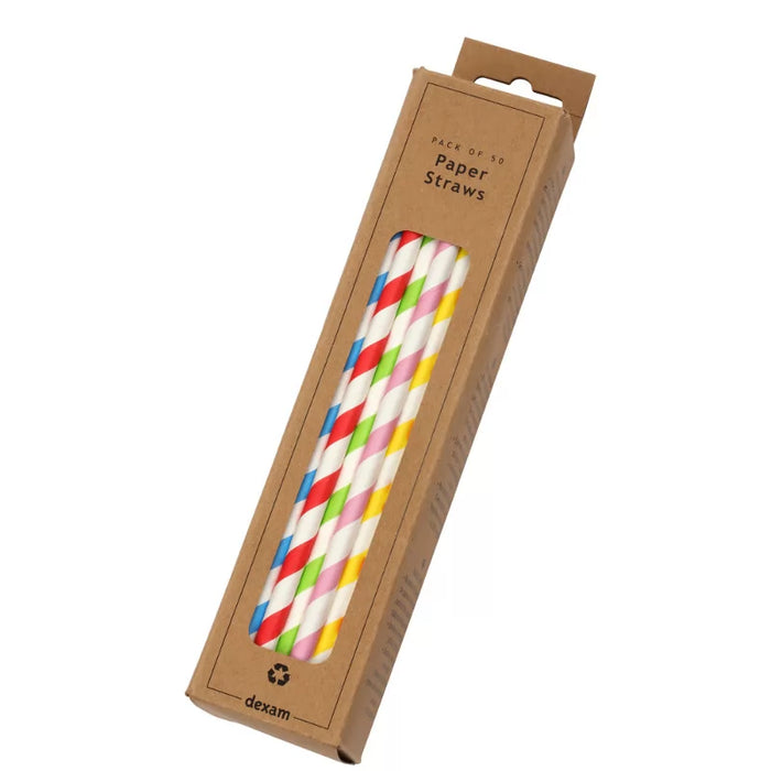 Pack of 50 Striped Straws - Assorted Colours