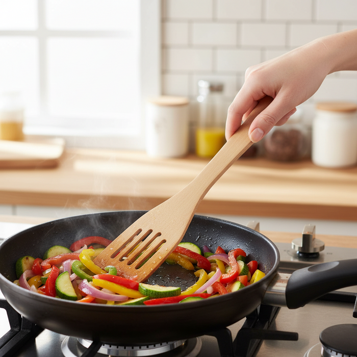 Wooden Slotted Spatula | Natural Beechwood Turner for Non-Stick Cookware