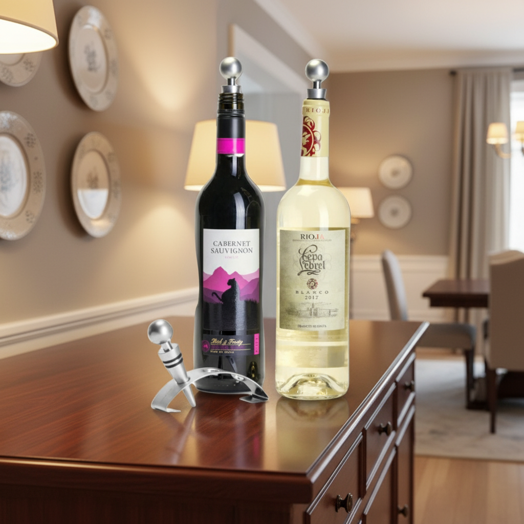 CellarDine Three Piece Wine Stopper Set with Stand