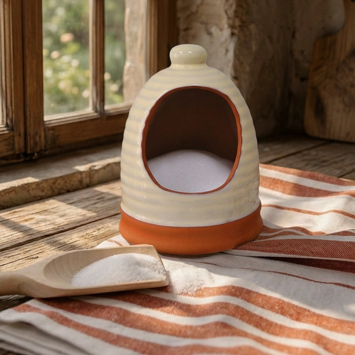 Porto Terracotta Ribbed Salt Pig - Stone